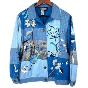 Vintage Indigo Moon Size Small Jacket Blue Embroidered Boho Art to Wear Button